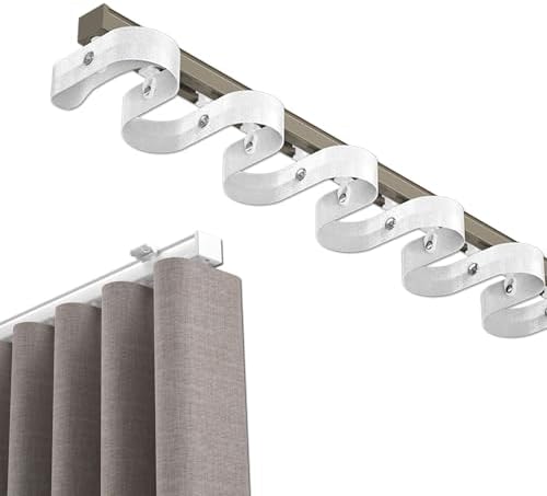 Ceiling Curtain Track,Heavy-Duty S-Shaped Ceiling Curtain Track-Ripplefold Sliding Rail For Room Divider In Living Room&Bedroom,Aluminum Wave Curtain Rod,Easy Install,Whi,Champagne-400cm(13.1ft)