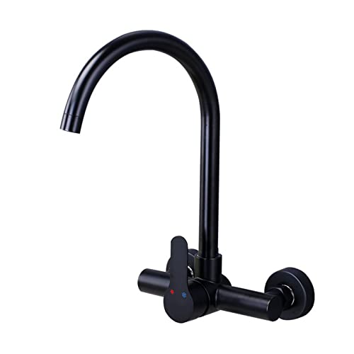 Grifo De Cocina De Pared Negro Grifo Fria Y Caliente Giratorio Acero Inoxidable Grifo Del Fregadero-B Cover