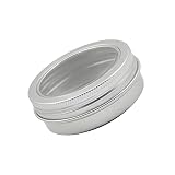 Bettomshin 1 Pack 2 OZ Tin Cans Screw Top Round Aluminum Cans Screw Lid Containers with Clear Window