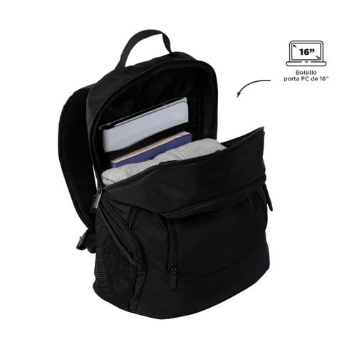 TOTTO Plecak na laptopa 16 cali, model Kuat L, pojemność 28 l, 3 przegródki, 2 kieszenie na butelki, wygodne, wyściełane i regulowane paski, czarny