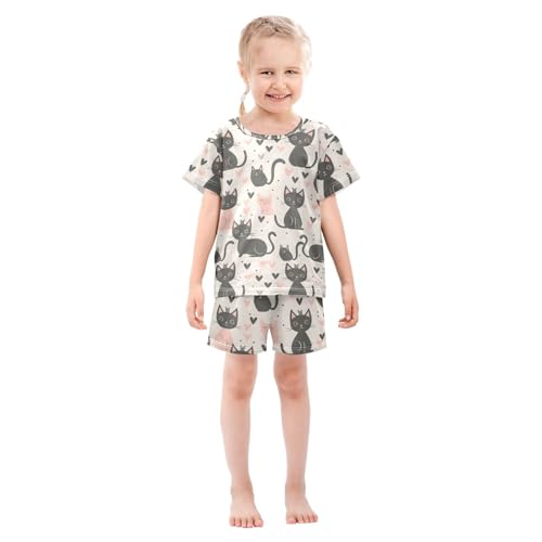 ALAZA Cat Kitten Love Heart Pajamas Short Sleeve 2 Piece Sleepwear Top and Bottom Pajama Set Unisex3