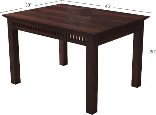 Image of Sheesham Wood 4 Seater Dining Table with 2 Cushioned High Back Chairs and 1 Bench for Living Room Wooden Dining Room Sets Furniture for Dinner Rooms & Hotels (Mahoghany Finish)