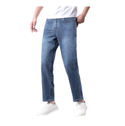 Men's Summer Thin Jeans Classic Loose Straight Lyocell Cowboy Nine-Leg Pants Comfortable Baggy Casual Denim Trousers