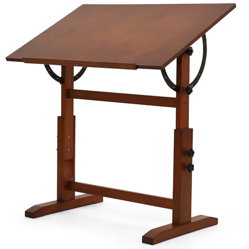 VISWIN Wooden Artist Drafting Table, Adjustable Angle, Solid Pine Wood Drawing Table, Art Table for Adults, Tilts Flat, Art Craft Table for Drawing, Drafting, Writing, Reading