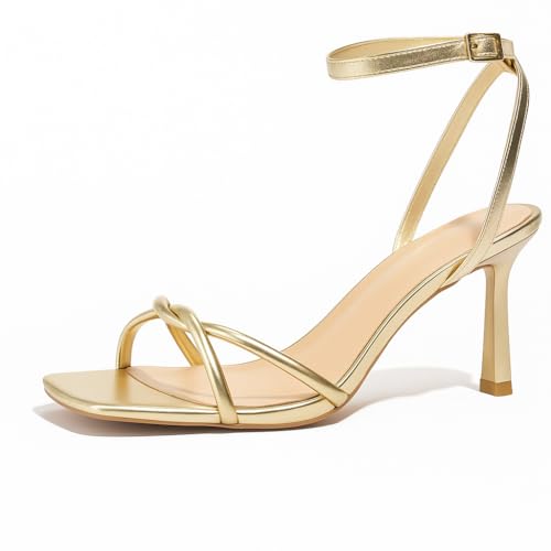 Image of Womens Sandals Strappy Kitten Heels for Women Square Open Toe Strappy Heels Comfortable Heels for Party, Wedding and Daily Wearing,