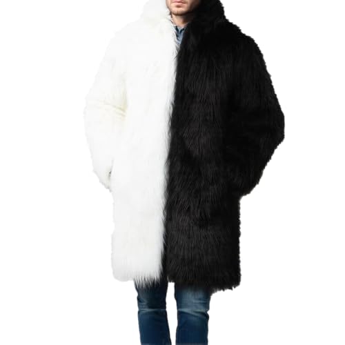 Image of Lisa Colly Mens Faux Fur Coat Jacket Winter Overcoat | Men's Faux Fur Long Jacket, Long Sleeve, Fluffy Warm, Winter Parka Coat