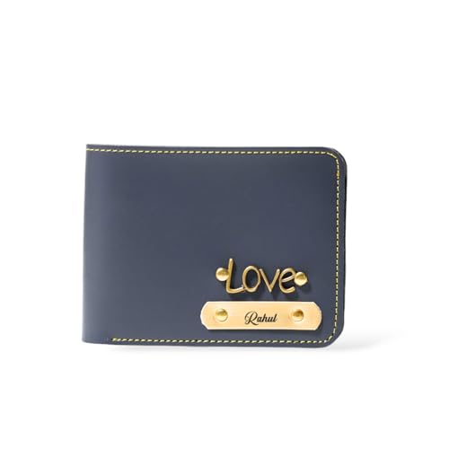 Image of Thebaegift Men's Personalized Wallet I Customized Slim Stylish Leather Purse with Name & Charm I Unique Birthday Anniversary Gift for Men Boy Love Husband Employees Clients (Grey Vegan)