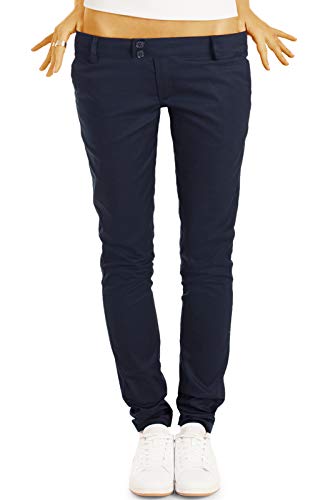 bestyledberlin BE Styled Damen Chinos - Stoffhosen, röhrige hüftige Passform, mit Stretch h15a 38/M Marineblau
