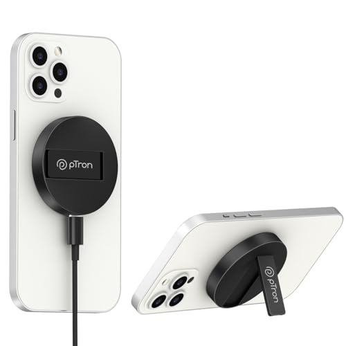 Image of pTron Dynamo Ring V2 15W Magnetic Wireless Charger, Compatible with iPhone 15 /14 /13 /12 Series, Samsung & Other Qi2 Enabled Devices, Compact & Sleek, 3A Type-C to Type-C 1m Cable Included (Ink Black)