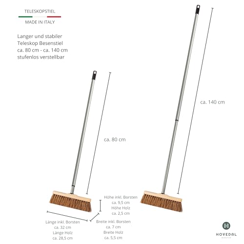Kokosbesen mit Stiel, Kehrbesen Kokos mit Teleskopstiel Set, Saalbesen, Zimmerbesen, Straßenbesen mit Kokosborsten, Naturfaser – Bild 5