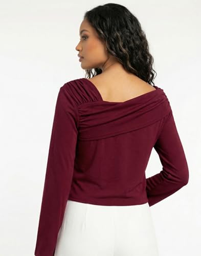 Image of Selvia Women's Trendy Maroon Asymmetric Boat Neck Full Sleeve Top