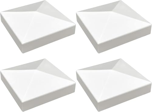 3.5 x 3.5 Inch Vinyl Fence Post Caps (4 Pack) - White Pyramid Style PVC Post Tops for Wood Posts, Mailbox & Deck - Weatherproof & UV Resistant Decorative Covers - Easy Install Fence Post Pro