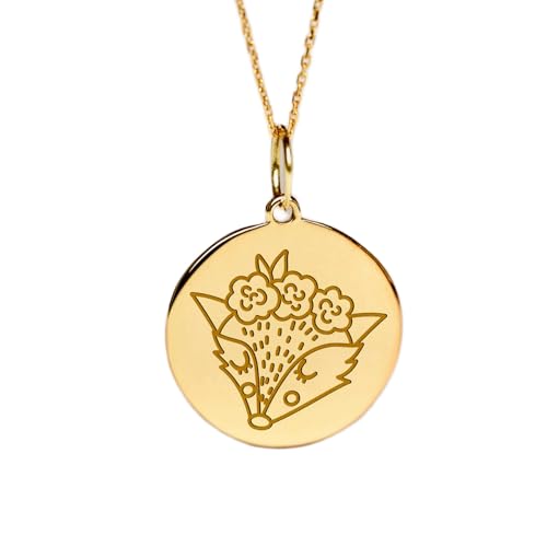 Collier renard pendentif pièce de monnaie gravée en argent sterling plaqué or