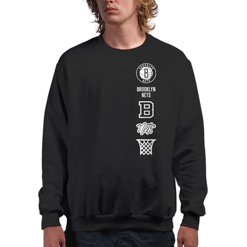 Junk Food Men's Standard Brooklyn Nets LC Stacked Logo-NBA Adult Crew FleeceFor Women, Black