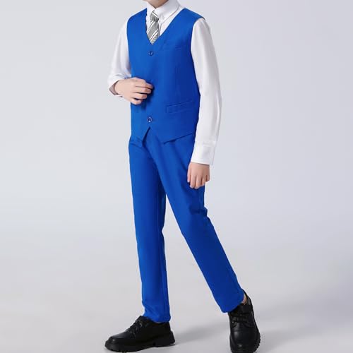 Image of Boys Suit Vest Kids Formal Waistcoat Vest with Pockets Adjustable Back Strap Vest for Wedding Piano Performance