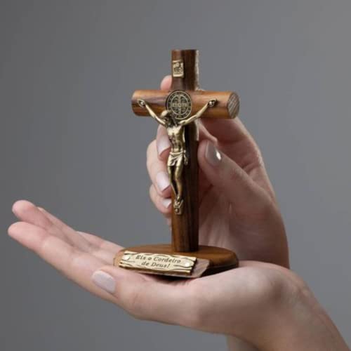 Crucifixo Cilindrico Mesa/Parede12 cm Medalha São bento