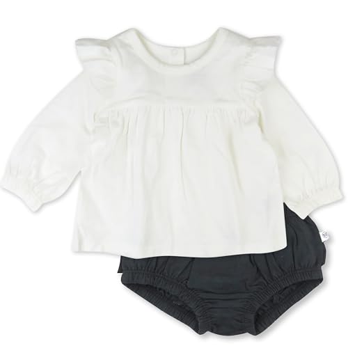 HonestBaby Long Sleeve Ruffle Shoulder Top with Bloomer Set 100% Organic Cotton for Baby Girls