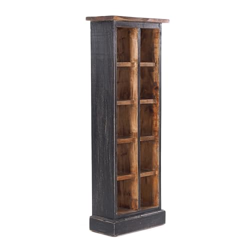 Design Delights ÉTAGÈRE CD & BIBLIOTHÈQUE Nature | 94 x 35,6 x 16,5 cm, Noir, Bois recyclé | Étagère en Bois