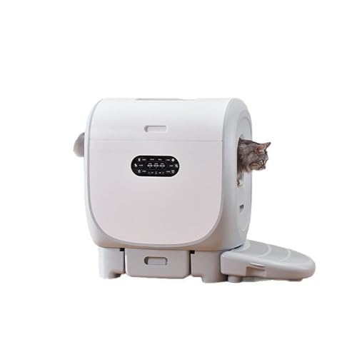 PETJC Dual-Channel Smart Cat Litter Box, 101L Capacity, Digital Control Panel, White