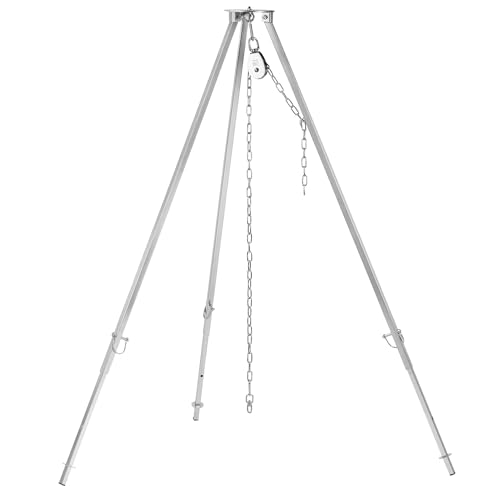 BBQ-Toro Edelstahl Dreibein Grill | 110-175 cm | Dreibein für Feuerschale, Dreibein für Schwenkgrill | Dreibeingestell, Grillständer | Hängegrill, Grillgestell, Dreibeingrill mit Kette