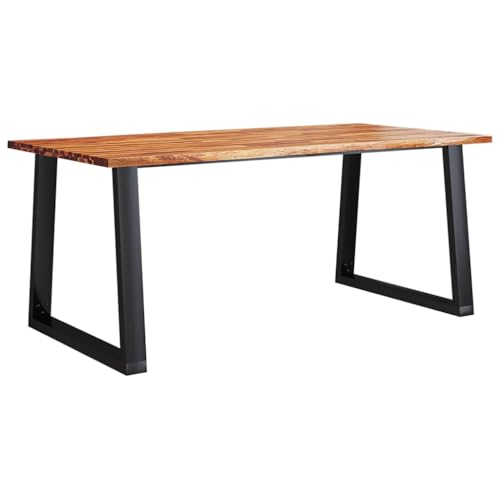 vidaXL Solid Acacia Wood Dining Table with Live Edge and Sturdy U-Shaped Legs, Perfect for Dining Room or Kitchen