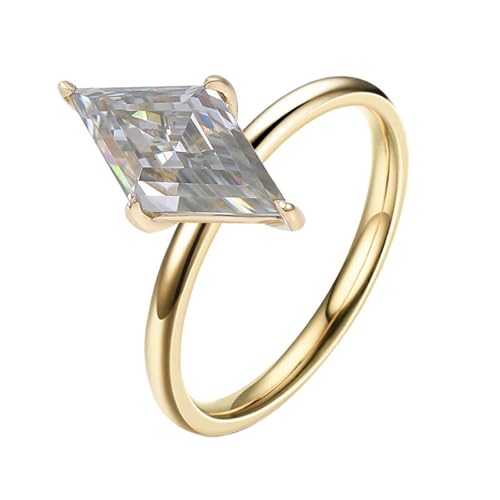 Dsnyu Eternity Ring Yellow Gold, Wedding Ring Women 9K Yellow Gold Polished with Rhombus Moissanite 1ct Band Fashion Trendy Size 8