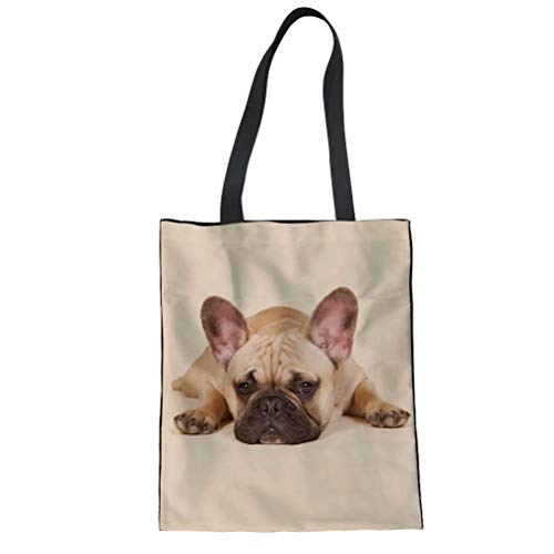 Showudesigns - Borsa a tracolla per la spesa, in tela con bulldog francese, riutilizzabile, con tasca interna