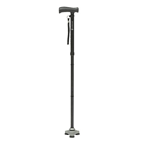 HurryCane Freedom Edition Foldable Walking Cane With T Handle - Enhanced Mobility Support - Patented SteadiGrip Base - Adjustable Height - Lightweight Foldable Design - Black