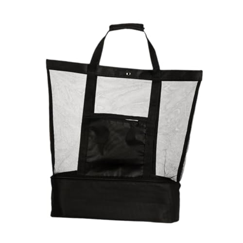 Mesh Beach Tote Bag Organizer Insulated Cooler Bag for BBQ Summer Hiking Travel 15.75x18.11 Inch- Black4