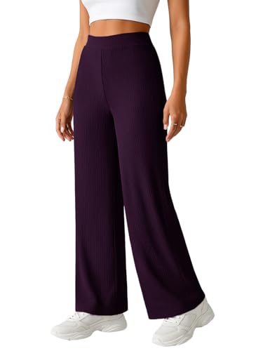 Image of Pinkmint Women's Palazzo Pants High Waist | Wide Leg Stretchable Trousers | Elastic Waist Flared Pants | Casual, Office, Travel, Lounge Stylish Comfortable Bottom Wear