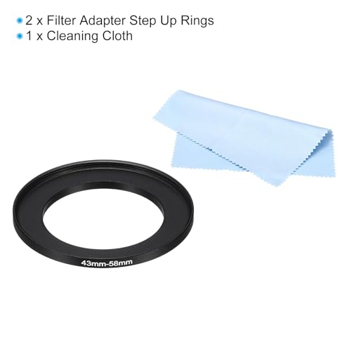 PATIKIL 43mm-58mm Metal Step Up Ring with Cleaning Cloth, 2 Pack Camera Lens Filter Adapter Ring Aluminum Filter Adapter Ring for Camera Lenses Hood, Black - Image 3