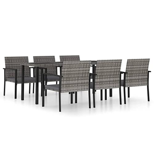 vidaXL Juego de Comedor para Jardín 7 Piezas Exterior Terraza Hogar Muebles Cocina Mesa Silla Asiento Suave con Respaldo Ratán Sintético Gris