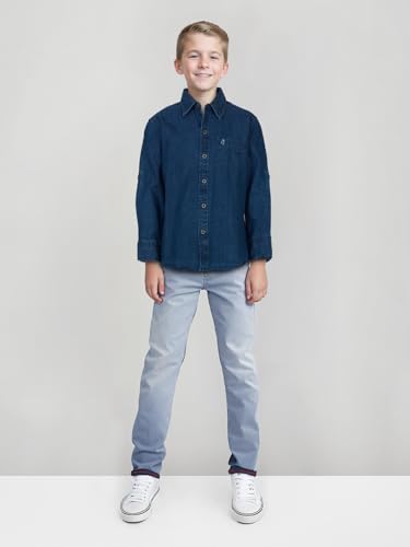 Image of Gini and Jony Boys Navy Blue Solid Denim Full Sleeves Shirt