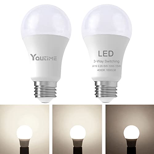 Youtime 3 Way Light Bulbs 30 70 100 Watt Natural White 4000K Equivalent, LED A19 6/10/15W Energy Saving Three Way Light Bulbs Perfect for Home Lighting, E26 Base, 2Pack Youtime 3 Way Light Bulbs 30 70 100 Watt Natural White 4000K Equivalent, LED A19 6/10/15W Energy Saving Three Way Light Bulbs Perfect for Home Lighting, E26 Base, 2Pack