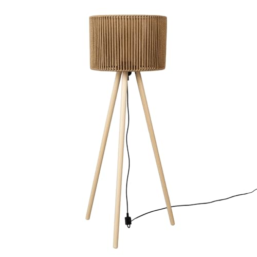 Jolliman Rattan Floor Lamp with Wood Tripod Stand Handwoven Lampshade Tall Standing Lamp Farmhouse Bedside Light for Living Room Bedroom Office Corner Reading Lamp