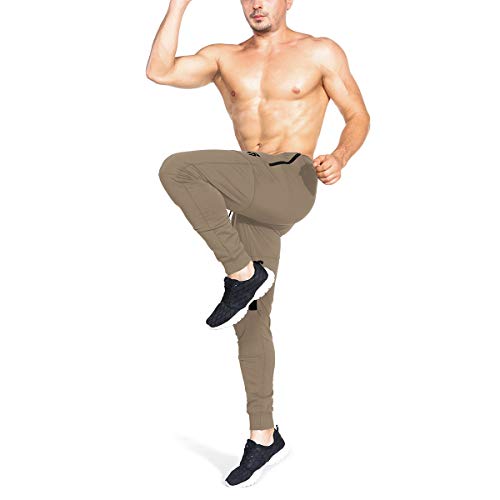 ZENWILL Mens Tapered Workout Track Pants, Slim Fit Gym Jogger Sweatpants, Casual Athletic Trousers with Zip Pockets
