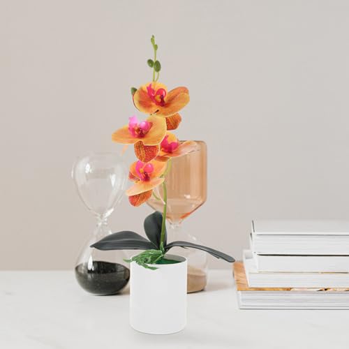 Orquídeas artificiales realistas con maceta naranja pack de 2 plantas 7