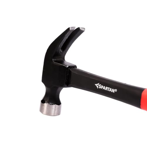 Image of SPARTAN 11 Inch Heavy Duty Claw Hammer | Forged Carbon Steel Head with Fibreglass Shock-Absorbing Handle | Anti-Slip Rubber Grip | Claw Hammer for Carpentry, Woodworking, Home Repair & DIY Projects
