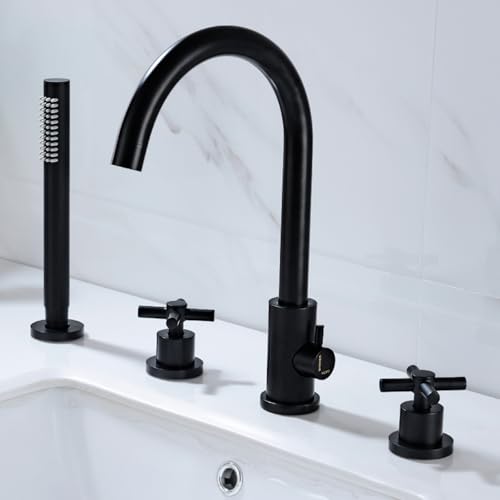 ZR98US 3 Hole Bath Mixer Tap with Shower Head and Hose Set   Brushed Gold Hot and Cold Water Mixer for Bathroom Taps and Showers