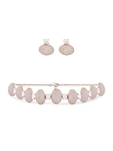 Image of Ami Rose Gold Dazzling cubic Zirconia Classy Contemporary Necklace & Earring Set For Women-ZPFK20107