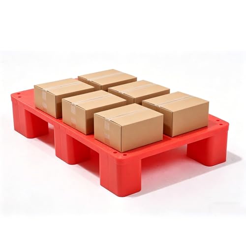 Heavy Duty Red HDPE Plastic Pallet - Stackable 4-Way Forklift Entry, 100x60x14cm, Durable Warehouse Storage Solution for Logistics & Shipping Efficiency