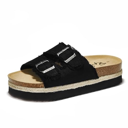 Image of PepStep Slide Sandals for Women with Soft Cork Footbed and Strap, Ladies Fashion Platform Slide Sandals Comfortable Slip On Style