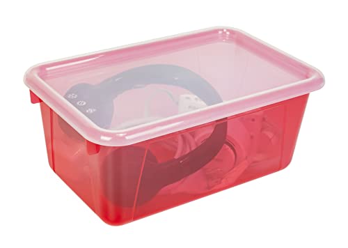 Image of Storex Small Cubby Bins - Plastic Storage Containers for Classroom with Non-Snap Lid, 12.2 x 7.8 x 5.1 inches, Tint Red, 5-Pack (62481A05C)