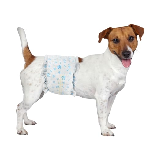 Image of Disposable Dog Diapers Male 96 Count Belly Bands for Bale Dogs (Waist 11-16.5 in S) Super Absorbent Small Doggie Diapers for Heat Excitable Urination or Incontinence - Blue