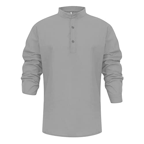 Ymosrh Men's Casual Button-Down Shirts, Black And White Shirt Button Up Men Golf Polos For Dry Fit Long Sleeve Designer Spring Summer Casual Cotton Solid Color Shirts Loose Stand Collar (Xl, Gray) #TOP2