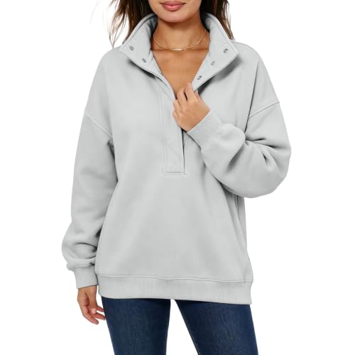 Woemn's Mockneck Sweatshirt Oversized Henley Collar Fleece Fall Sweatshirts - image 2
