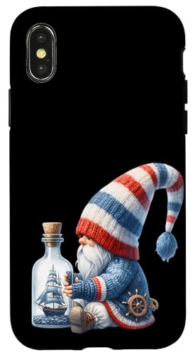 Boat Captain Gnome And Ship In A Bottle Decor For Seafarer Carcasa para iPhone X/XS