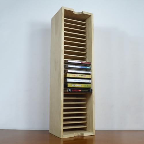 SOBS Wooden Cd Storage Box, 6.9 x 6.2 x 23.8 Inches CD Jewel Cases Holder Racks, Cd Organizer Audio Disc Collection Display Rack, Holds up to 25 CDs for Living Room, Bedroom, Office