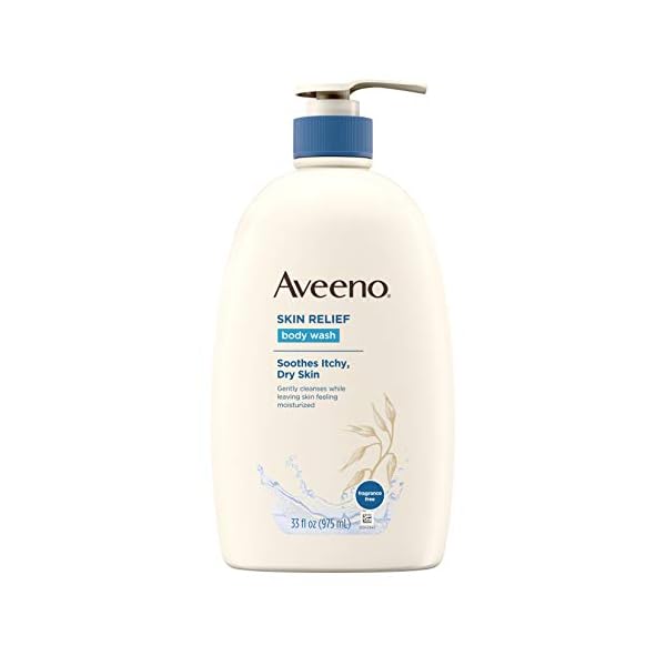 Aveeno Skin Relief Fragrance-Free Body Wash with Oat to Soothe Dry Itchy Skin, Gentle, Soap-Free & Dye-Free for Sensitive Skin, 33 fl. oz