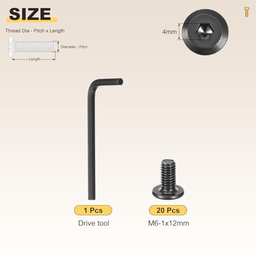 Image of METALLIXITY Flat Head Hex Socket Cap Screws Bolts(M6-1x12) 20Pcs, with Wrench Steel Hex Socket Furniture Bolts Screws - for Furniture Woodworking Project, Black Tone